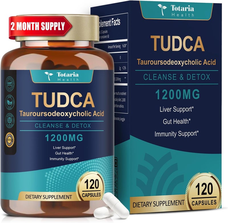 Totaria مكمل TUDCA 1200 ملغ حمض التوروروسوديوكسيكوليك 120 كبسولة قوة فائقة TUDCA أملاح الصفراء مكملات الكبد TUDCA النقي لإصلاح الكبد والمرارة وصحة الأمعاء - Image 1