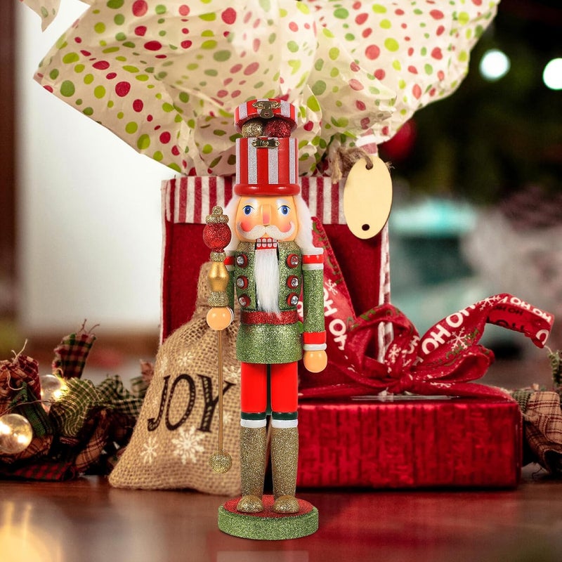 Wooden Nutcracker Puppet Christmas Decorative Nutcracker Figurine Green Ornament for Seasonal Home Décor and Festive Table Display - Image 3
