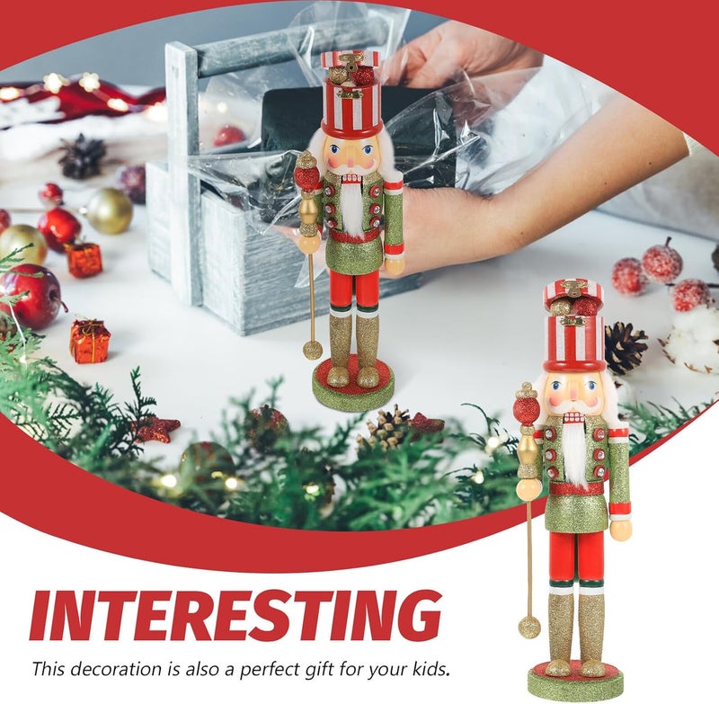 Wooden Nutcracker Puppet Christmas Decorative Nutcracker Figurine Green Ornament for Seasonal Home Décor and Festive Table Display - Image 1