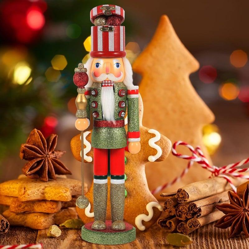 Wooden Nutcracker Puppet Christmas Decorative Nutcracker Figurine Green Ornament for Seasonal Home Décor and Festive Table Display - Image 5