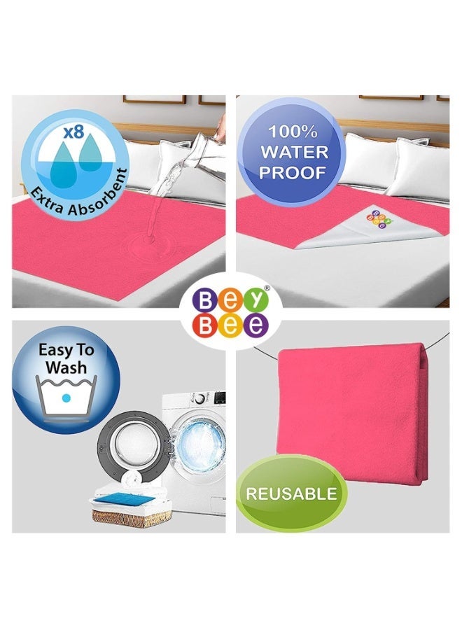Bey Bee BeyBee Non-Toxic Quick Dry Sheet for New Born Baby|Anti-Piling Soft Fleece Bed Protector|Waterproof Extra Absorbent Mattress Protector  (Salmon Rose+Dark Blue,Large Combo(140x100 cm)) - Image 2