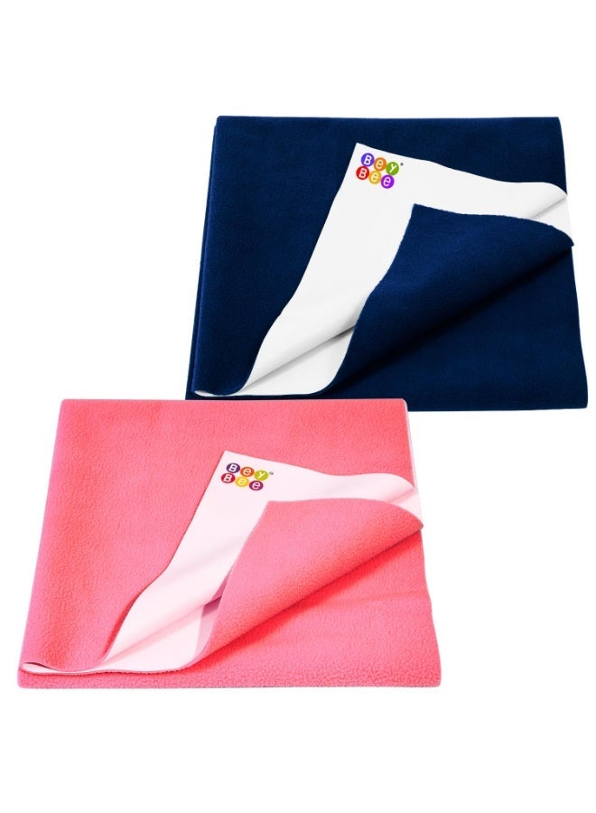 Bey Bee BeyBee Non-Toxic Quick Dry Sheet for New Born Baby|Anti-Piling Soft Fleece Bed Protector|Waterproof Extra Absorbent Mattress Protector  (Salmon Rose+Dark Blue,Large Combo(140x100 cm)) - Image 1