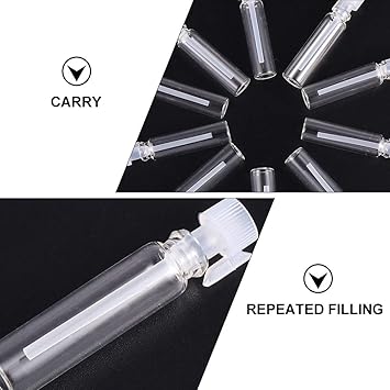 SOLUSTRE 50 قطعة زجاجة عطر صغيرة للسفر سعة 1 مل مع قطارة ورشاش زجاجة عينة فارغة للزيوت الأساسية والعلاج بالروائح - Image 3