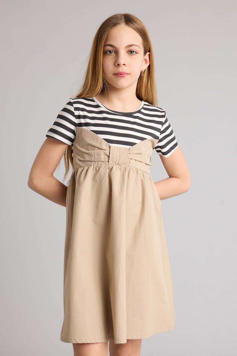 DeFacto Beige Girl Girl Patterned Dress Casual - Image 3