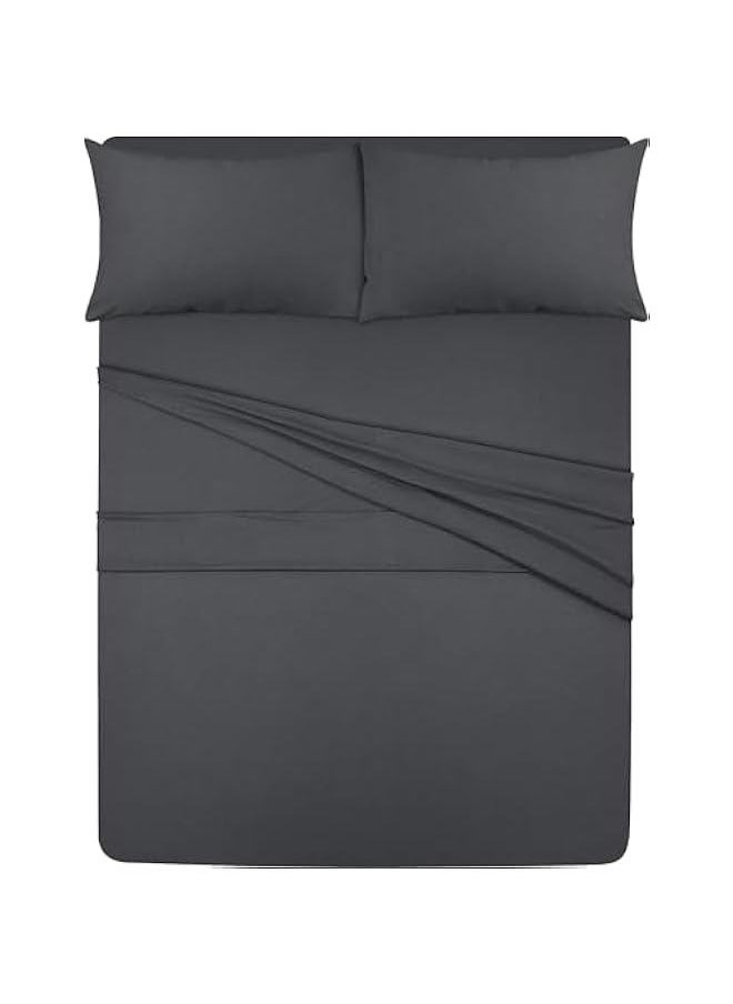 HOOKOR - Bedding Queen Sheet Set - Jersey Knit Sheets 4 Piece Queen Jersey Sheet Set – Cotton Jersey Sheets – Soft T-Shirt Stretchy Sheets (Queen, Dark Grey) - Image 1