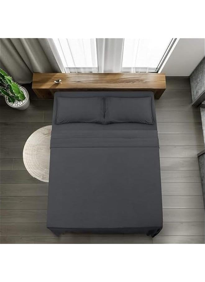 HOOKOR - Bedding Queen Sheet Set - Jersey Knit Sheets 4 Piece Queen Jersey Sheet Set – Cotton Jersey Sheets – Soft T-Shirt Stretchy Sheets (Queen, Dark Grey) - Image 1
