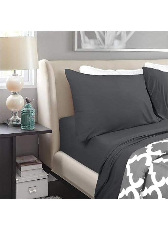 HOOKOR - Bedding Queen Sheet Set - Jersey Knit Sheets 4 Piece Queen Jersey Sheet Set – Cotton Jersey Sheets – Soft T-Shirt Stretchy Sheets (Queen, Dark Grey) - Image 1