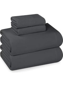 Bedding Queen Sheet Set - Jersey Knit Sheets 4 Piece Queen Jersey Sheet Set – Cotton Jersey Sheets – Soft T-Shirt Stretchy Sheets (Queen, Dark Grey)