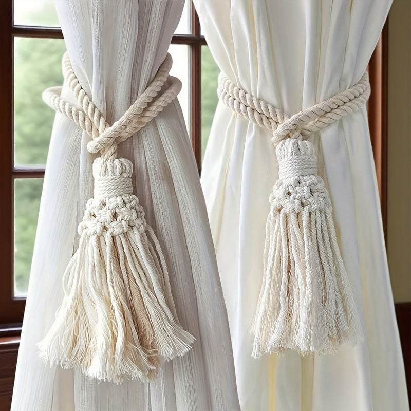 1 2pcs Bohemian Style Handwoven Fringe Curtain Tieback Rope Decorative Pendants Vintage Window Accessory Hanging Rope No Installation Needed Durable Easy To Clean For Home Bedroom Living Room - Image 3