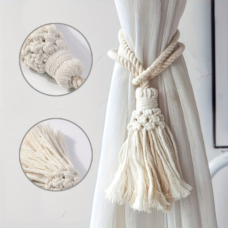 1 2pcs Bohemian Style Handwoven Fringe Curtain Tieback Rope Decorative Pendants Vintage Window Accessory Hanging Rope No Installation Needed Durable Easy To Clean For Home Bedroom Living Room - Image 1