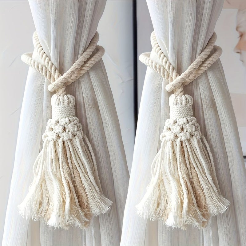 1 2pcs Bohemian Style Handwoven Fringe Curtain Tieback Rope Decorative Pendants Vintage Window Accessory Hanging Rope No Installation Needed Durable Easy To Clean For Home Bedroom Living Room - Image 2