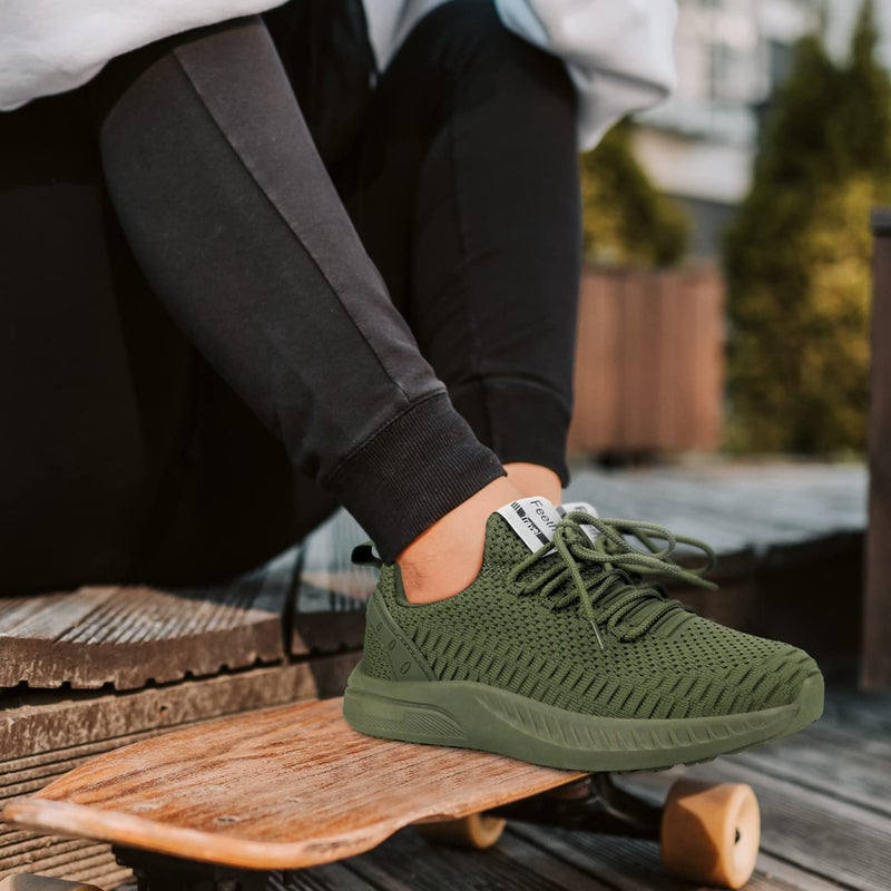 Feethit Women Tennis Running Shoes Walking Shoes Lightweight Casual Sneakers for Travel Gym Work Woman Waitress Nurse Olive Green 7.5 - Image 2