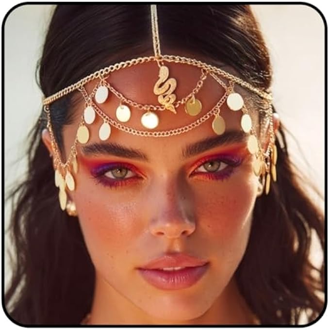 Zoestar BOHO SEQUIN HEAD CHAIN GOLD SNAKE HAIR CHAIN HEADPIECE FESTIVAL COSTUME HAIR ACCESSORIES FOR WOMEN - Image 2