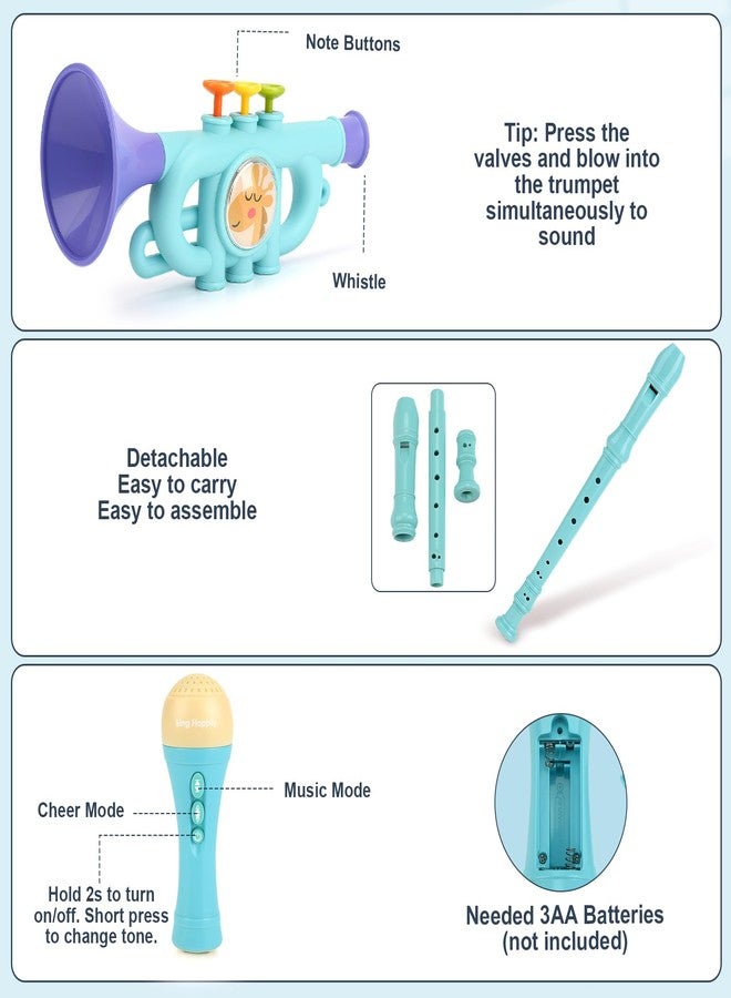 Vanplay Musical Toys for 2 3 Year Old Boy Girl Birthday Gifts, 5 in 1 Montessori Musical Instruments for Toddlers 2-4 with Trumpet/Microphone/Flute/Harmonica, Preschool Learning Toys for Baby 18+ Months - Image 4