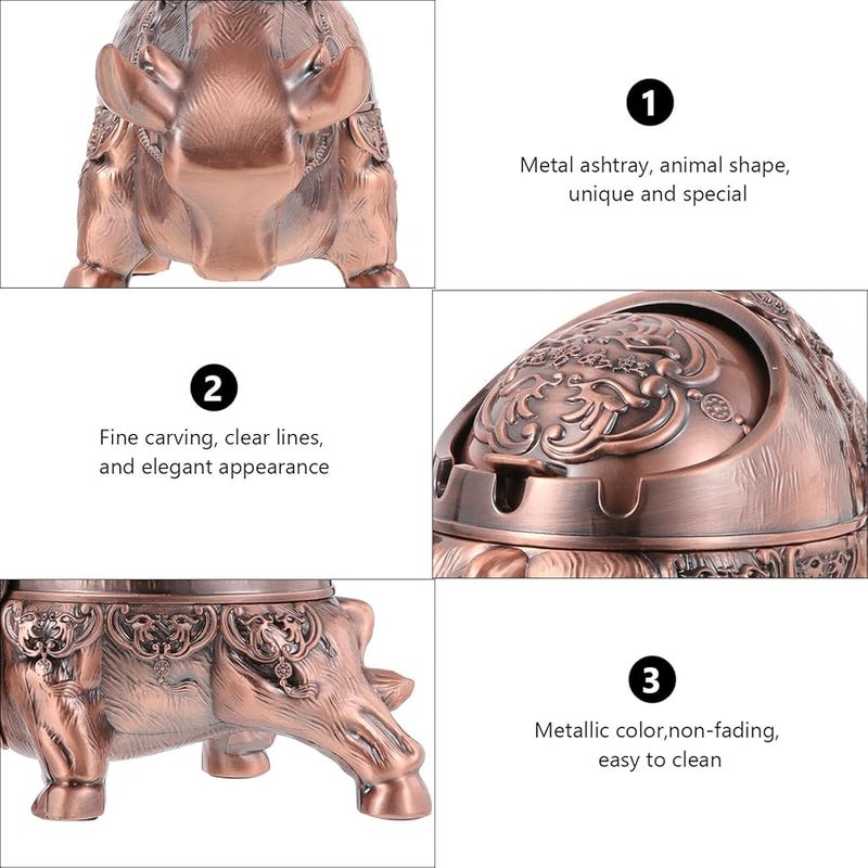 Zinc Alloy Windproof Desktop Ashtray With Lid Smokeless Cigarette Butt Container For Indoor Outdoor - Image 5