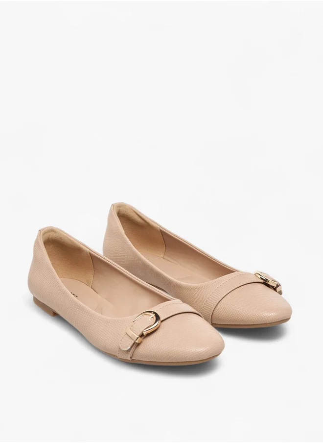 Celeste Women's Textured Slip-On Ballerina Shoes with Buckle Accent