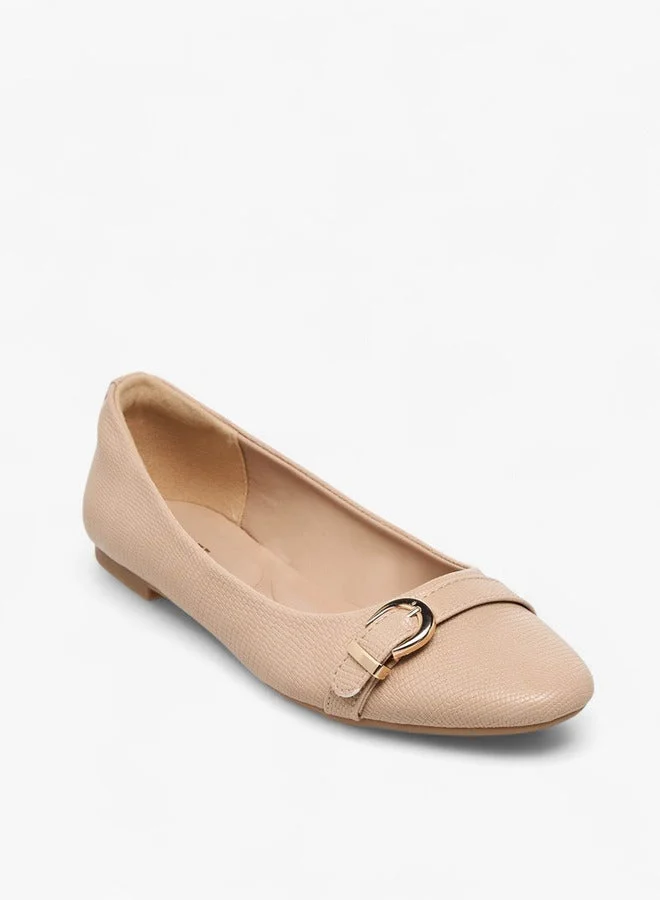 Celeste Women's Textured Slip-On Ballerina Shoes with Buckle Accent