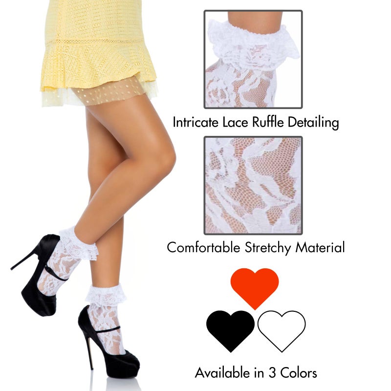 Leg Avenue LegAvenue-Women's Ruffle Cup Lace Anklet Socks, White, One Size - Image 3