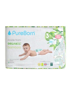 PureBorn Organic Baby Tape Style Diapers Size-3 5.5 -8 kg Daisy Print 112 Diapers  - Image 1