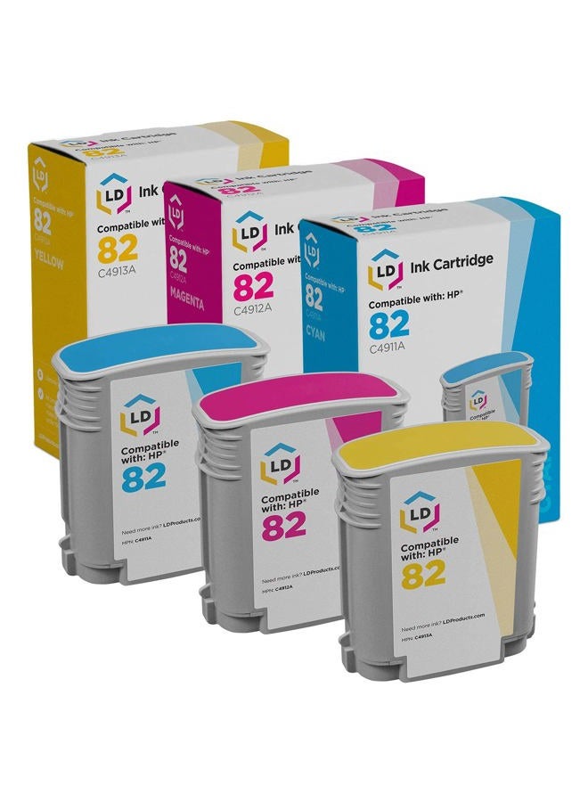 LD Products خراطيش حبر معاد تصنيعها بديل لـ HP 82 (سماوي، أرجواني، أصفر، 3-pack) - Image 1