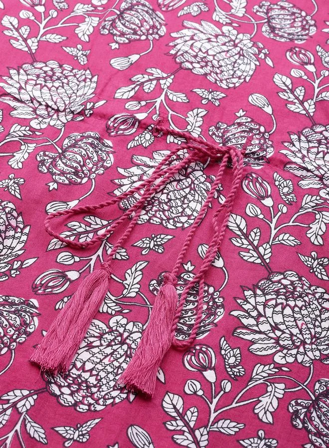 SASSAFRAS Floral Print Drawstring Detail Kaftan Maxi Dress by Styli