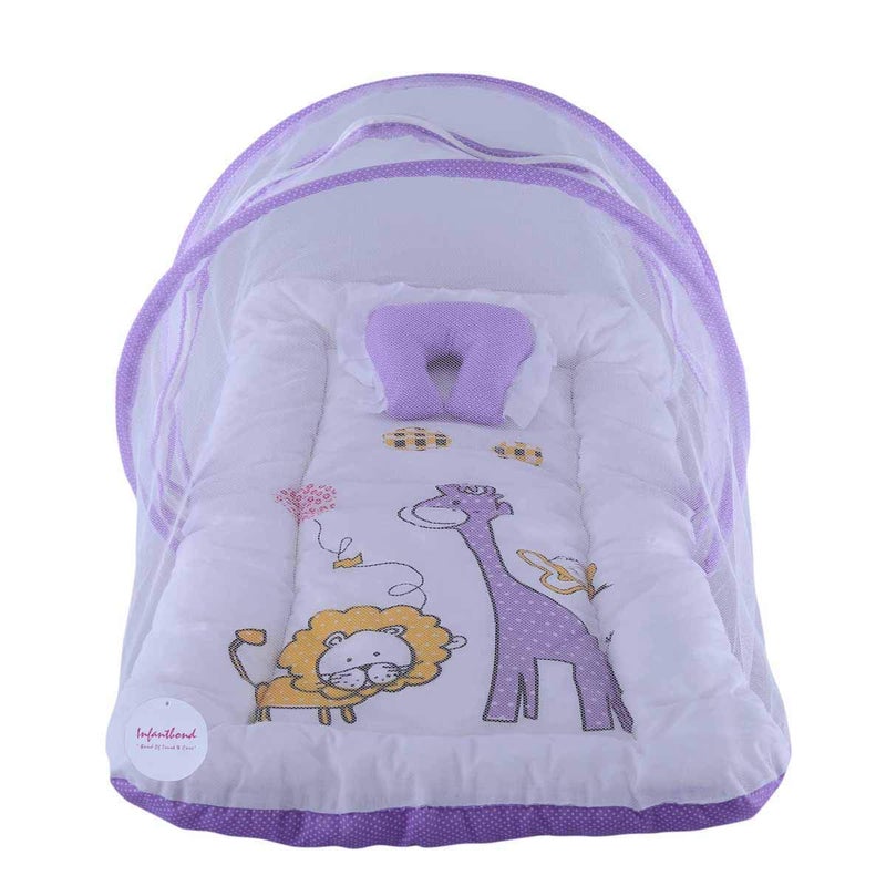 Infantbond Baby Folding Digital Print Mattress with Mosquito Net06 MonthsSize L32Inchs B19Inchs Purple - Image 1