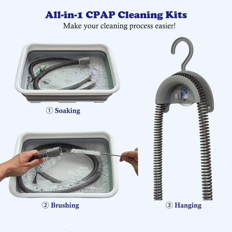 Lemintae CPAP Cleaning Kits with Tube and Mask Brush, Collapsible Wash Basin & Hose Hanger - CPAP Hose Cleaner Supplies to Make Cpap Accessories Cleaning, Drying, Storing Easier - Image 2