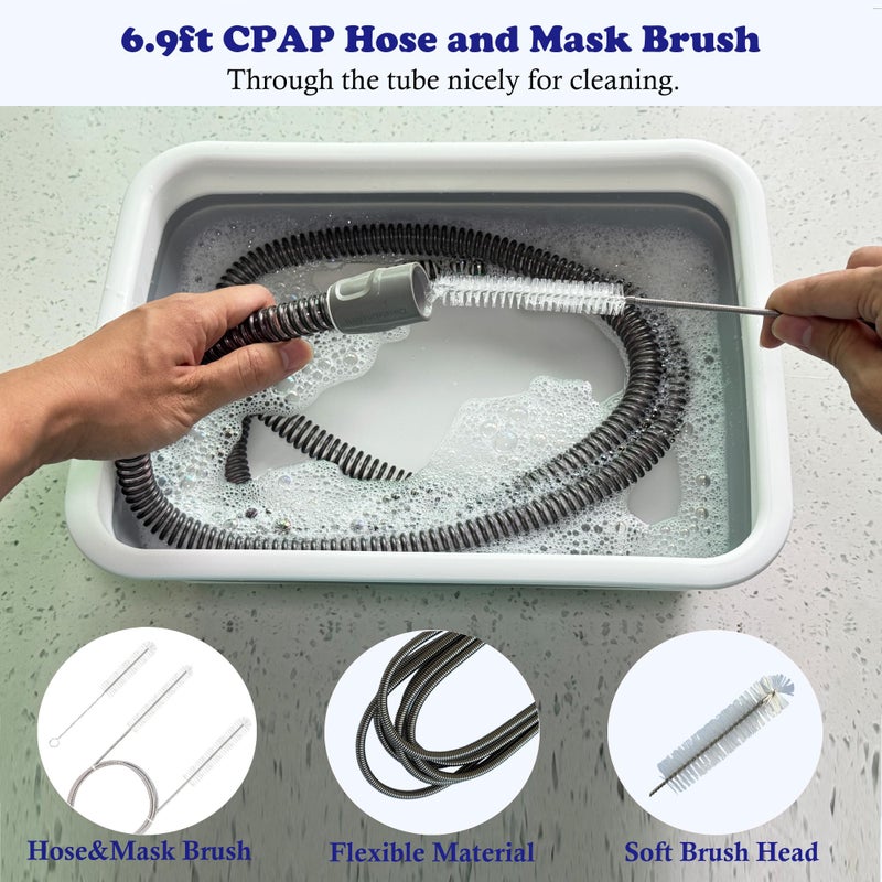 Lemintae CPAP Cleaning Kits with Tube and Mask Brush, Collapsible Wash Basin & Hose Hanger - CPAP Hose Cleaner Supplies to Make Cpap Accessories Cleaning, Drying, Storing Easier - Image 5