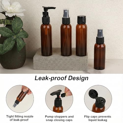 Cosywell Travel Size Bottles for Toiletries 13 2oz Pack TSA Approved Toiletry Bottles Leak Proof Travel Kit for Women Men TSA Clear Toiletry Bag Shampoo Lotion Skincare Cosmetic Container（Brown） - Image 3