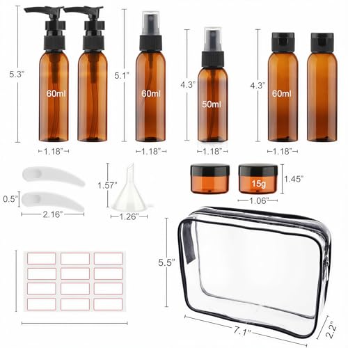 Cosywell Travel Size Bottles for Toiletries 13 2oz Pack TSA Approved Toiletry Bottles Leak Proof Travel Kit for Women Men TSA Clear Toiletry Bag Shampoo Lotion Skincare Cosmetic Container（Brown） - Image 2