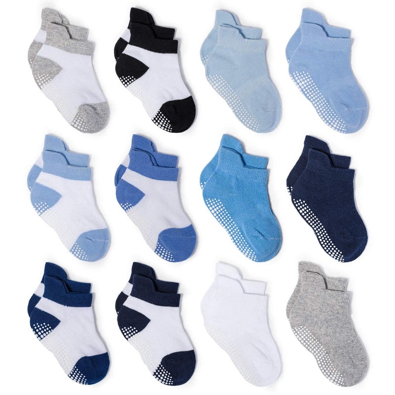 ZAPLES Baby Boys Non Slip Grip Ankle Socks with Anti Skid Soles for Infants Toddlers, Color-Blocked/Solid, 12-36 Months - Image 1
