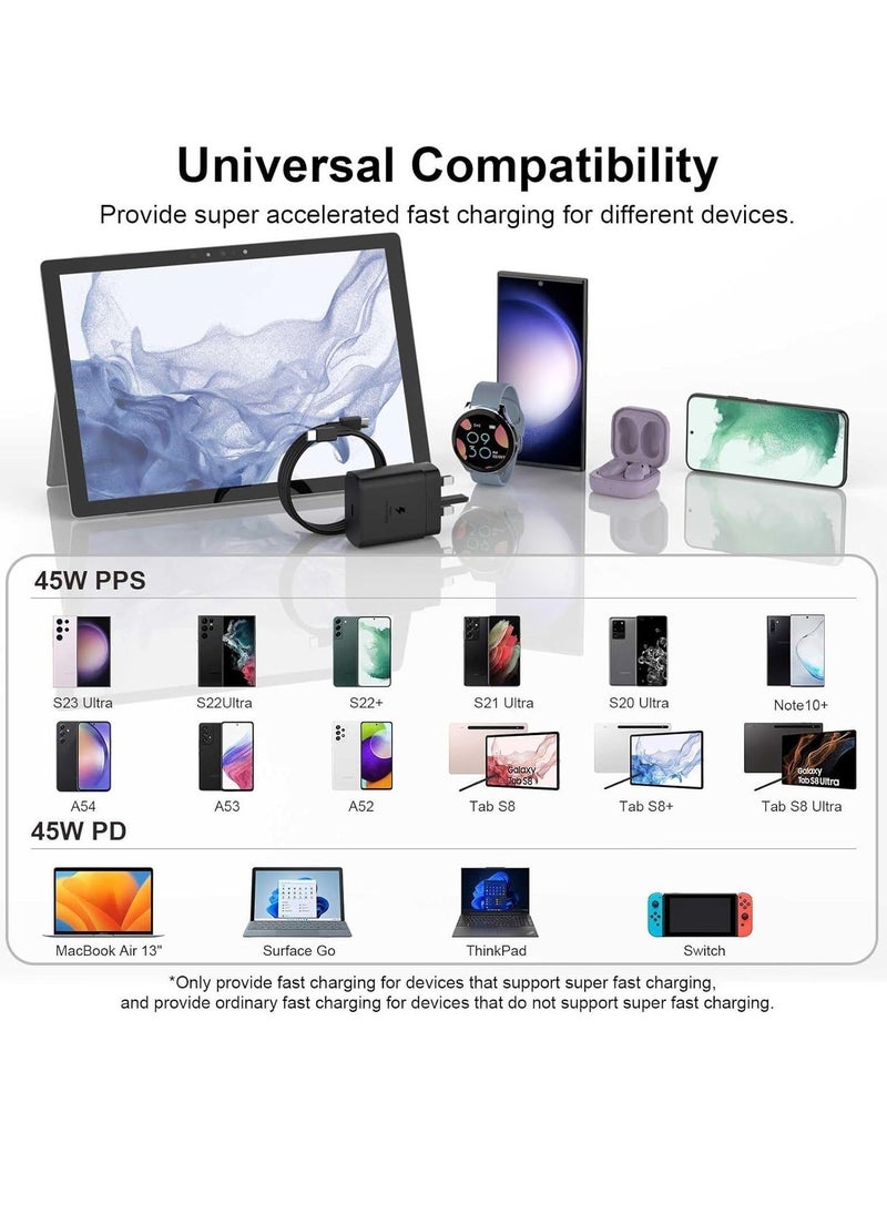 45W Super Fast USB-C Charger for Samsung Galaxy S24, S23 Series & Galaxy Tab S10 – Includes 1.5M C to C 5A Charging Cable - Image 3