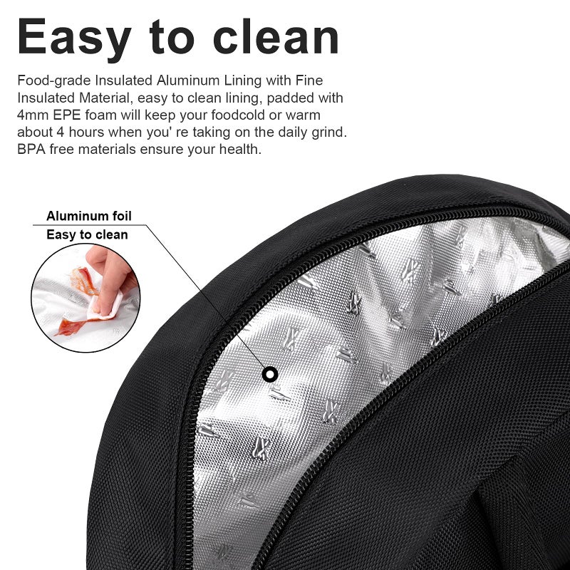 BALORAY Lunch Bag for Women Men Insulated Lunch Box for Adult Reusable Lunch Tote Bag for Work, Picnic or Travel (Solid Black) - Image 4