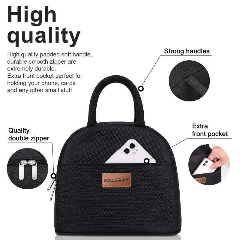 BALORAY Lunch Bag for Women Men Insulated Lunch Box for Adult Reusable Lunch Tote Bag for Work, Picnic or Travel (Solid Black) - Image 2