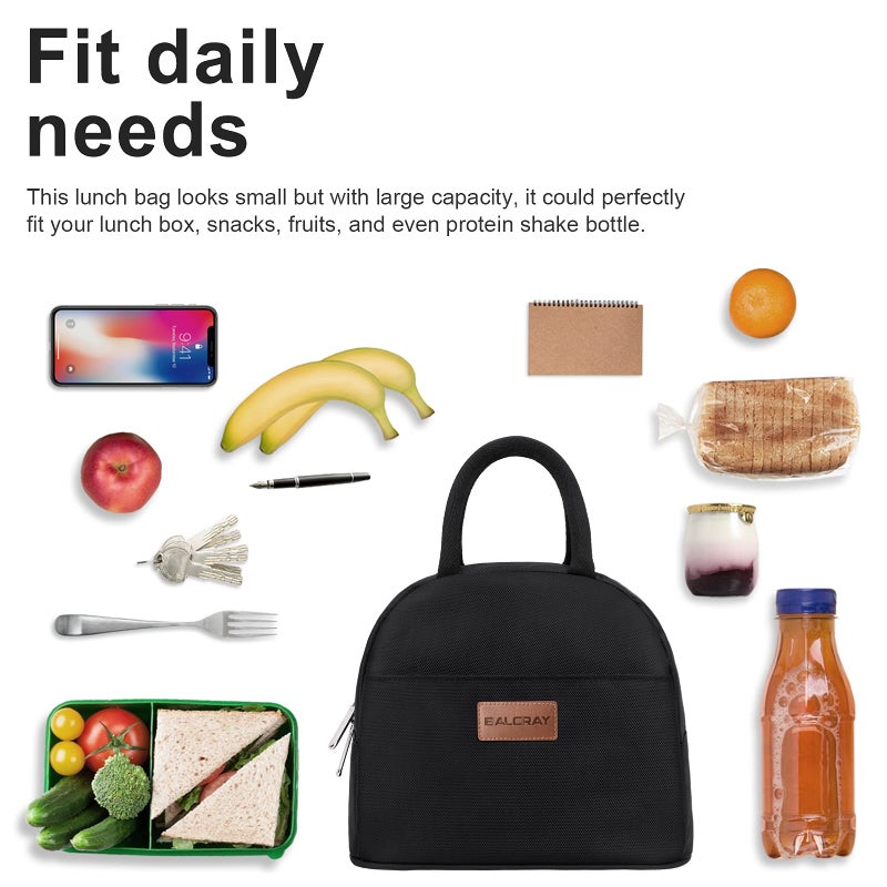 BALORAY Lunch Bag for Women Men Insulated Lunch Box for Adult Reusable Lunch Tote Bag for Work, Picnic or Travel (Solid Black) - Image 5