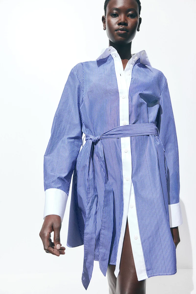 اتش اند ام فستان بتصميم قميص مع حزام