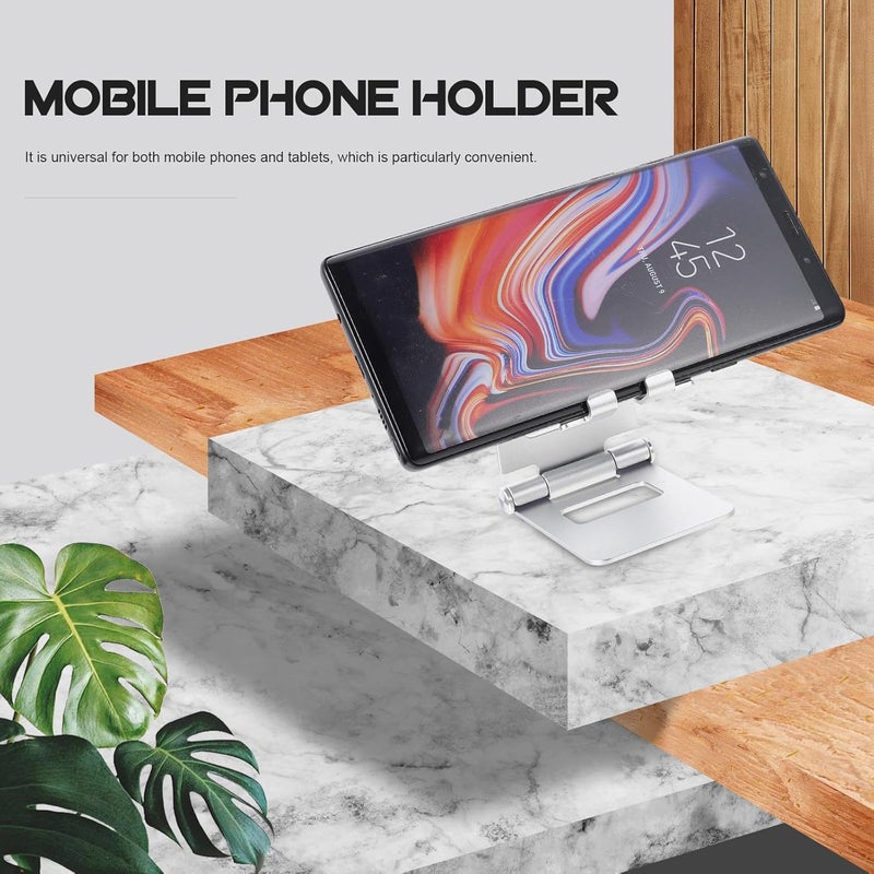 Aluminum Desktop Phone and Tablet Stand, Foldable Mobile Phone Holder for Bedroom and Dormitory, Silver Portable Adjustable Tablet Desk Bracket - Image 4