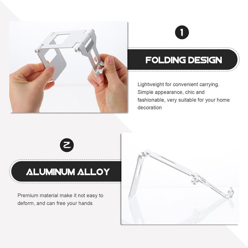 Aluminum Desktop Phone and Tablet Stand, Foldable Mobile Phone Holder for Bedroom and Dormitory, Silver Portable Adjustable Tablet Desk Bracket - Image 3