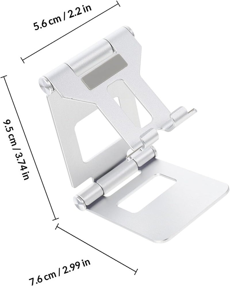 Aluminum Desktop Phone and Tablet Stand, Foldable Mobile Phone Holder for Bedroom and Dormitory, Silver Portable Adjustable Tablet Desk Bracket - Image 2