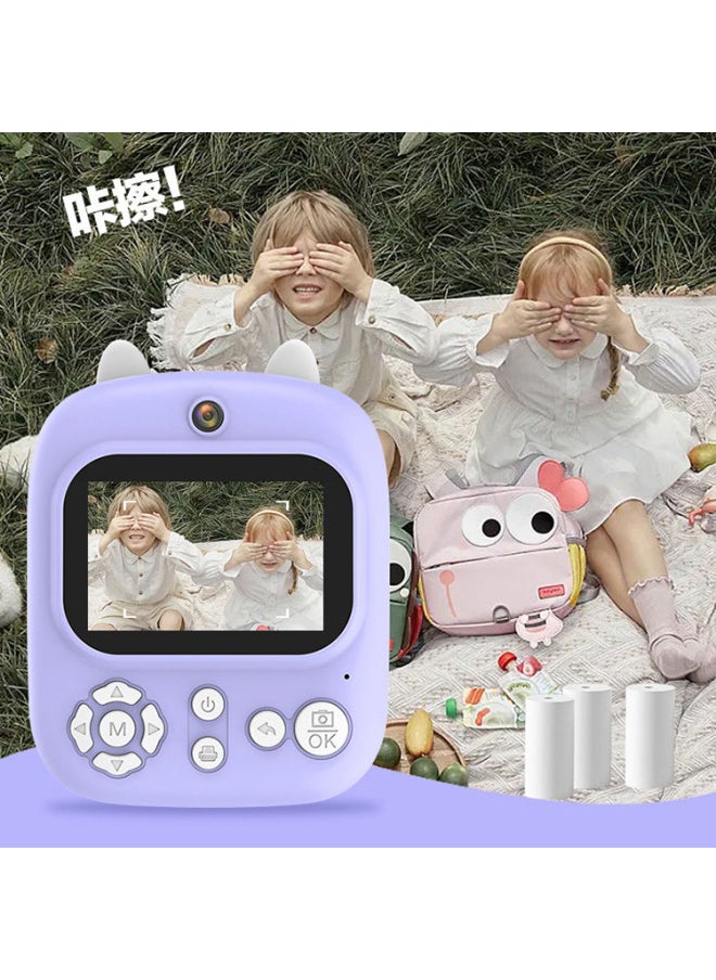 Generic Children's Digital Camera Cute Cartoon Mini Photo Printing Digital HD Printing Camera-Color:Purple  - Image 3