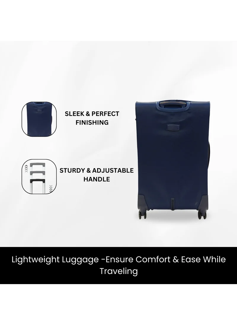 جيوردانو GIORDANO Casablanca Series Carry-on Small Cabin Suitcase Navy Blue, Soft Nylon Lightweight Durable Expandable 4 Wheels Luggage Trolley Bag 20" With Secure 3 Digit Number Lock.