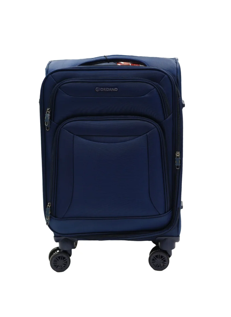 جيوردانو GIORDANO Casablanca Series Carry-on Small Cabin Suitcase Navy Blue, Soft Nylon Lightweight Durable Expandable 4 Wheels Luggage Trolley Bag 20" With Secure 3 Digit Number Lock.