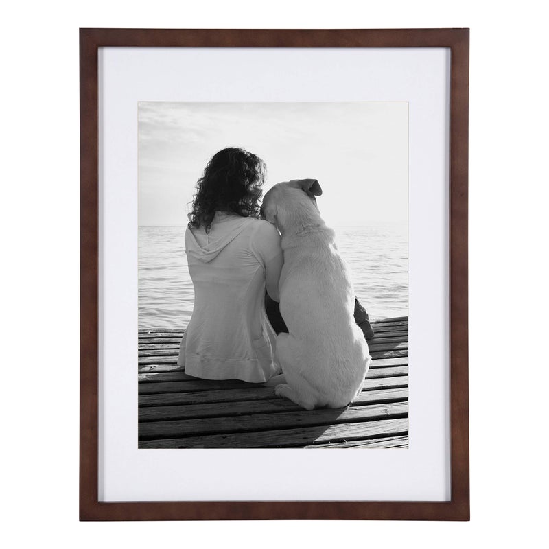 DesignOvation Gallery Wood Photo Frame Set for Customizable Wall Display, Walnut Brown 14x18 matted to 11x14, Pack of 2 - Image 2