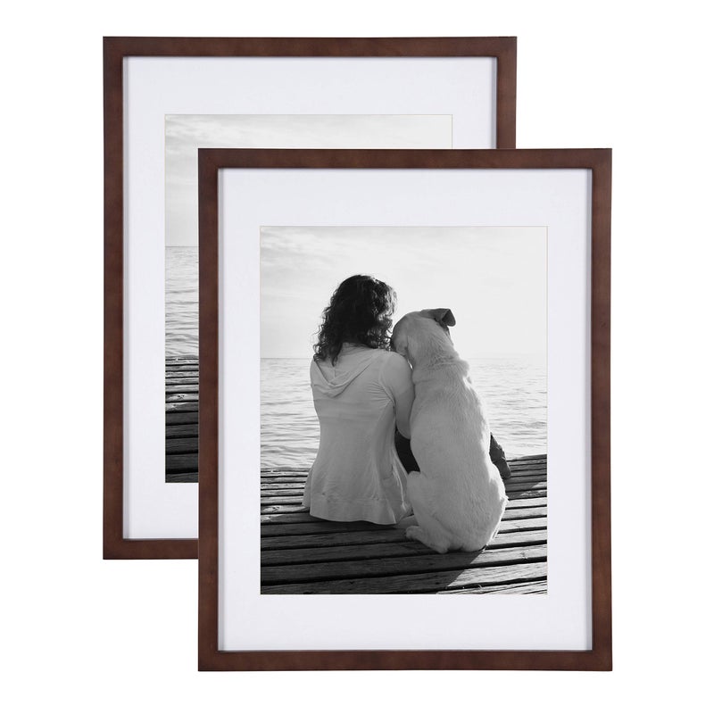 DesignOvation Gallery Wood Photo Frame Set for Customizable Wall Display, Walnut Brown 14x18 matted to 11x14, Pack of 2 - Image 1