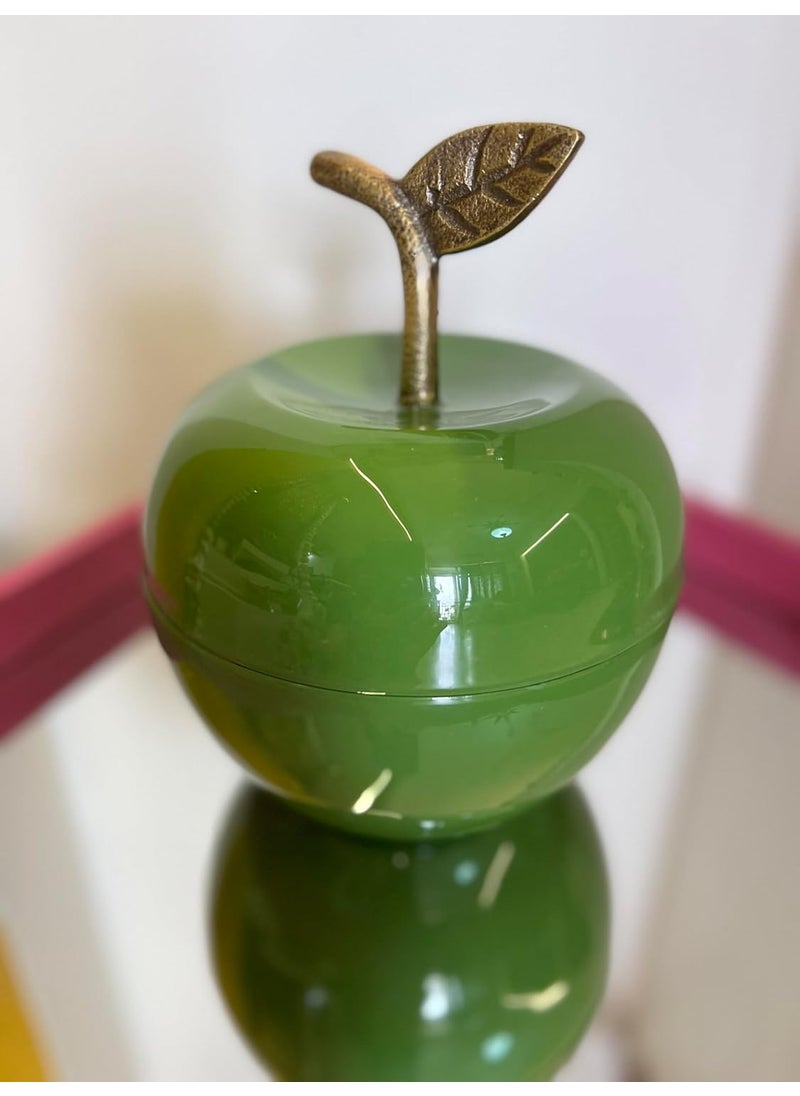 TIMAYA'S - Olive Green Apple Shaped Big Metal Container for Serving ice Cubes or Storing Essentials in The Dining Living or Bedroom Unique Design Ideal Gifting Solution - Image 1