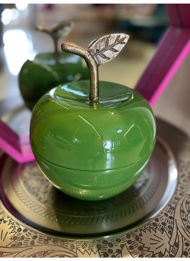 TIMAYA'S - Olive Green Apple Shaped Big Metal Container for Serving ice Cubes or Storing Essentials in The Dining Living or Bedroom Unique Design Ideal Gifting Solution - Image 1