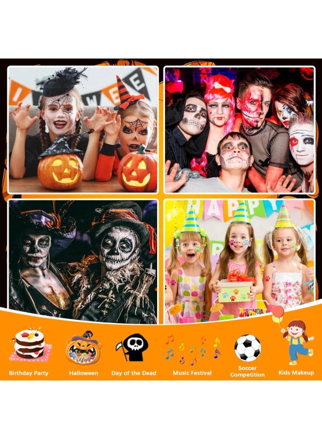 Fankalo 20 Colors Body Face Paint Cosplay Makeup Palette Kit with 10 Brushes and 30 Different Stencils and 1 Palette, Professional Face Painting Kit for Kids & Adults, Red Black White Special Effects Paints Palette for Halloween - Image 2