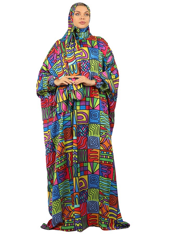 Zmurud Practical Printed silky satin prayer dress with headscarf from zmurud fashion  - Image 1