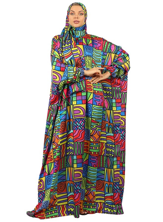 Zmurud Practical Printed silky satin prayer dress with headscarf from zmurud fashion  - Image 2