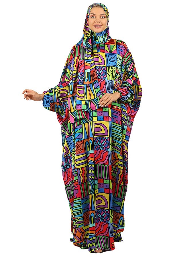 Zmurud Practical Printed silky satin prayer dress with headscarf from zmurud fashion  - Image 3